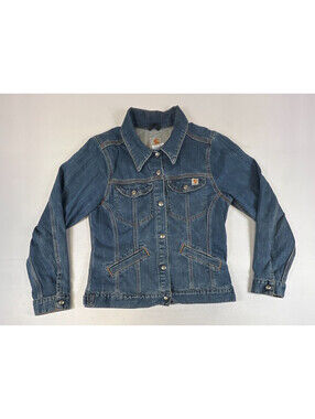 Carhartt Womens Medium Blue Cotton Blend Denim Workwear Jacket WJ001 FIO